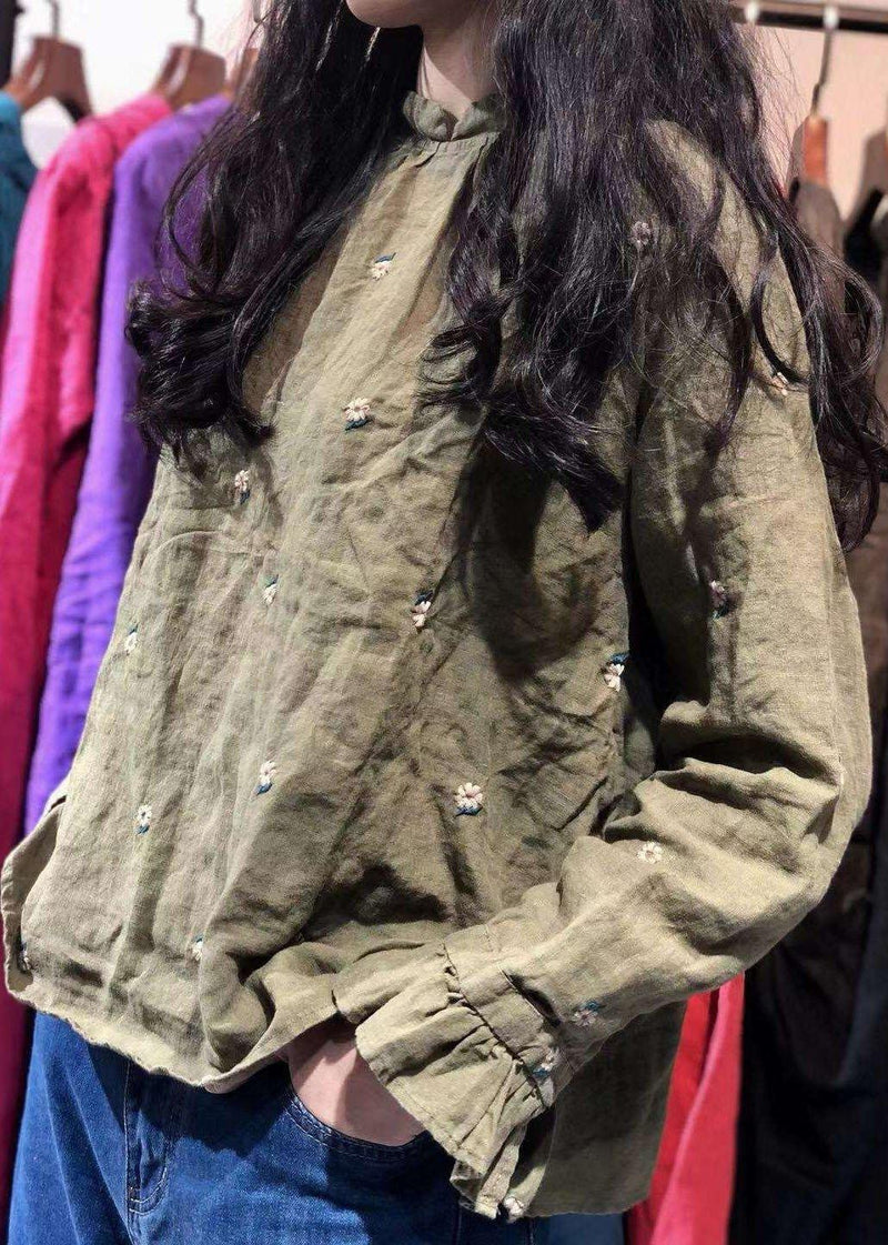 Stand Collar Linen Shirts Ideas Green Shirts Autumn