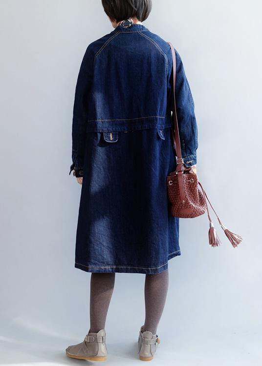 Stand Collar Fine Patchwork Box Coat Dark Blue Silhouette Jackets