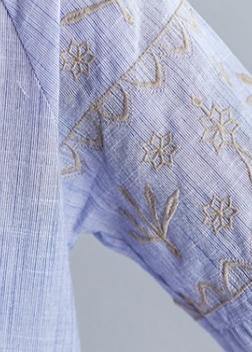 Bohemian v neck cotton Blouse Neckline blue embroidery shirt