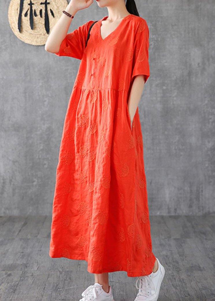 V Neck Embroidery Linen Dresses Tutorials Navy Dress
