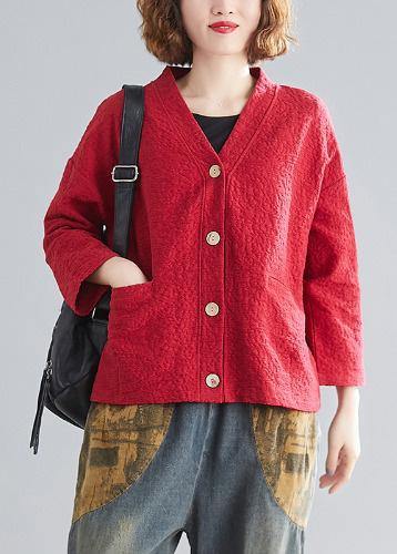 Bohemian v neck pockets cotton spring Blouse Photography red top
