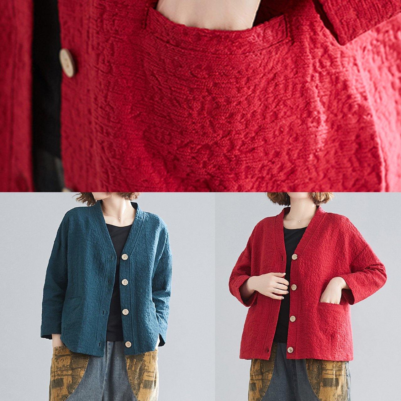 Bohemian v neck pockets cotton spring Blouse Photography red top