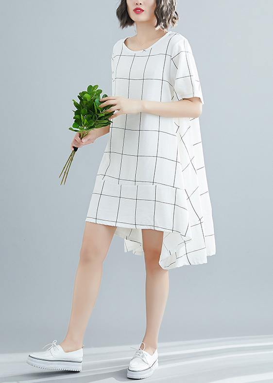 White Cotton Outfit Tunic Tops Plaid Baggy Summer Dresses