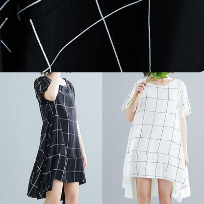 White Cotton Outfit Tunic Tops Plaid Baggy Summer Dresses