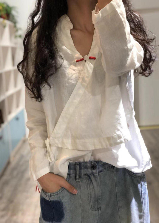 Bohemian Print1 linen Blouse v neck fall top