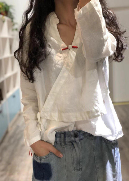 Bohemian Print3 linen Blouse v neck fall top