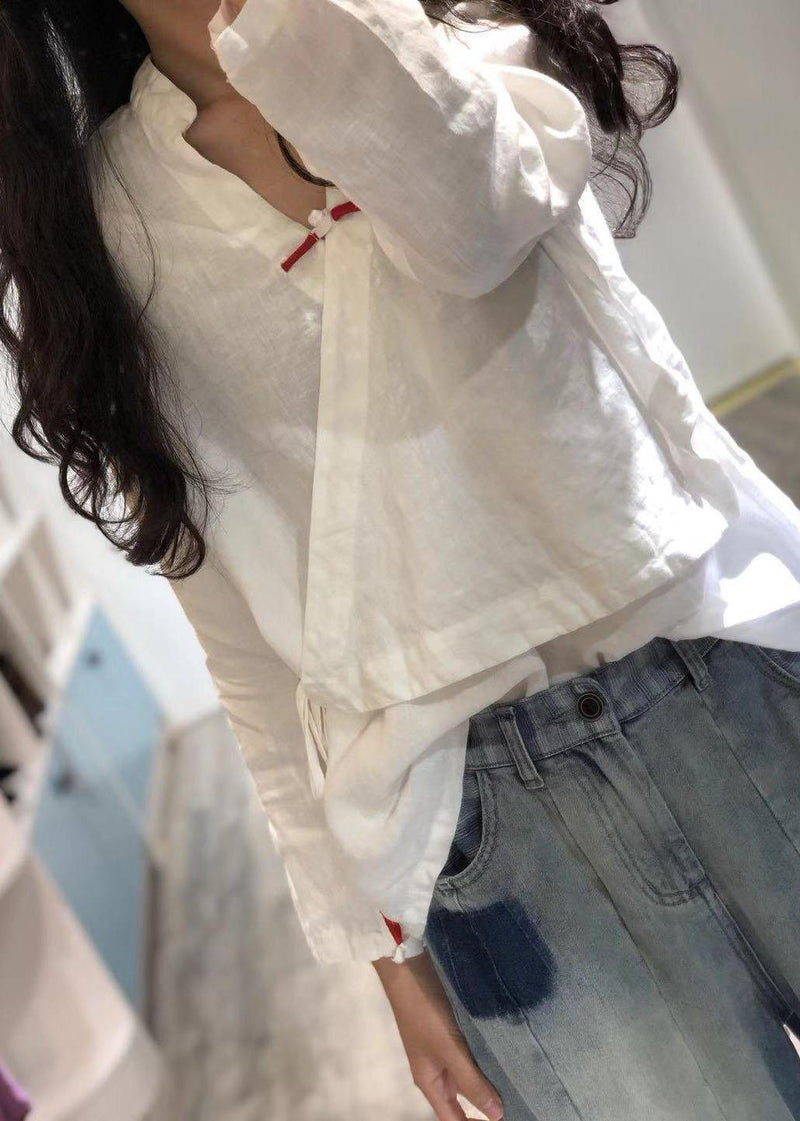 Print1 Linen Blouse V Neck Fall Top