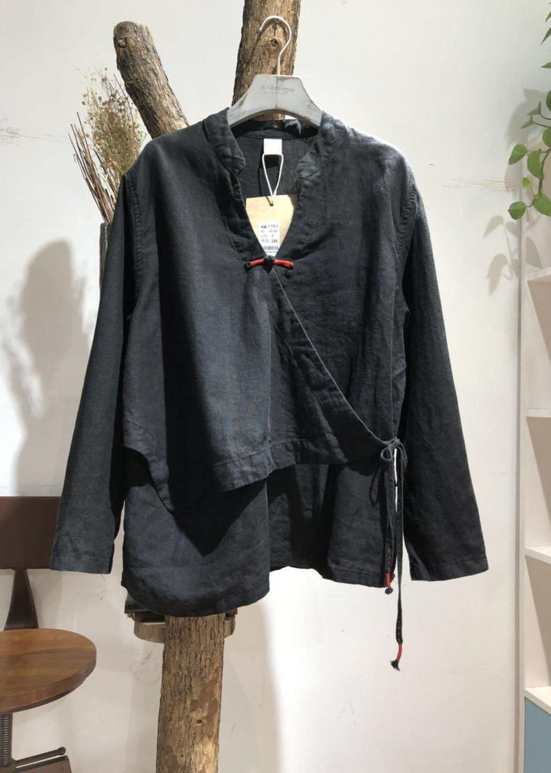 Print1 Linen Blouse V Neck Fall Top