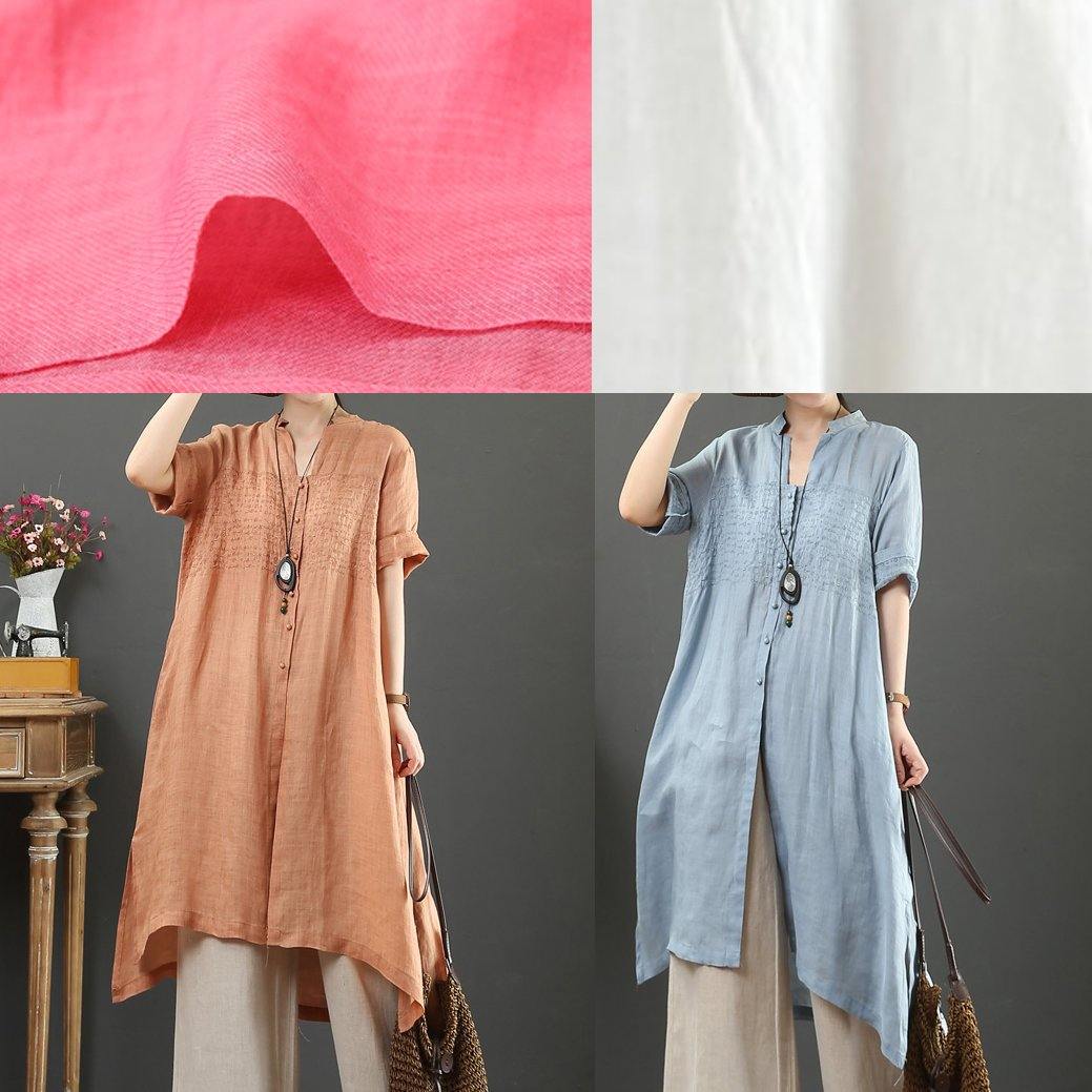 White Linen Crane Tops V Neck Tunic Summer Blouses