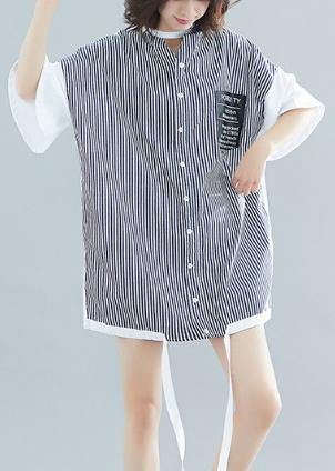 White Patchwork Striped Cotton Top O Neck Two Ways to Wear Tunic Dress