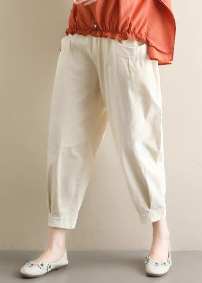 Wild Pants Beige Shape Elastic Waist Asymmetric Pants