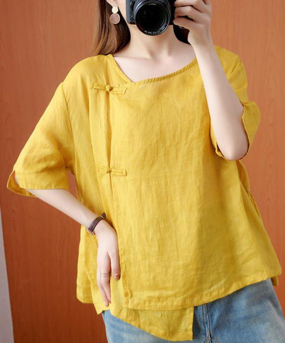 Yellow Clothes O Neck Cinched Dresses Blouse