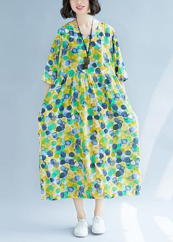 Yellow Prints Linen Soft Surroundings Cinched Waist a Line Summer Dresses