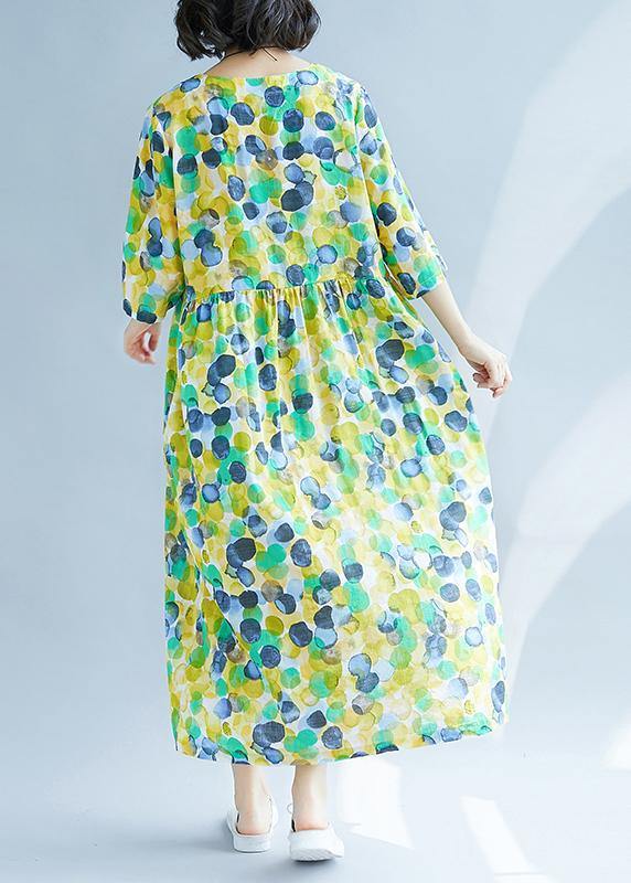 Yellow Prints Linen Soft Surroundings Cinched Waist a Line Summer Dresses