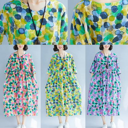Yellow Prints Linen Soft Surroundings Cinched Waist a Line Summer Dresses