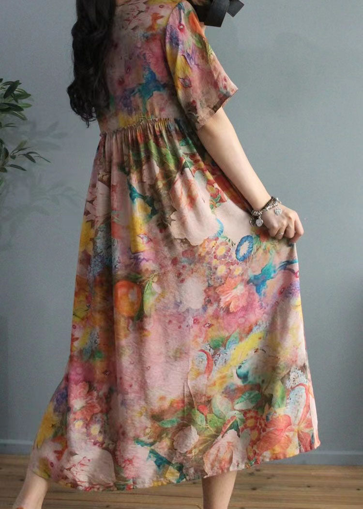Silk Floss Robes O Neck Cinched Loose Summer Dress