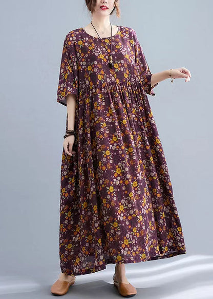 Yellow O-neck Cinched Pockets Long Dress Long Sleeve