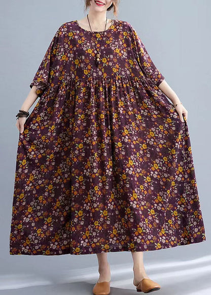 Yellow O-neck Cinched Pockets Long Dress Long Sleeve