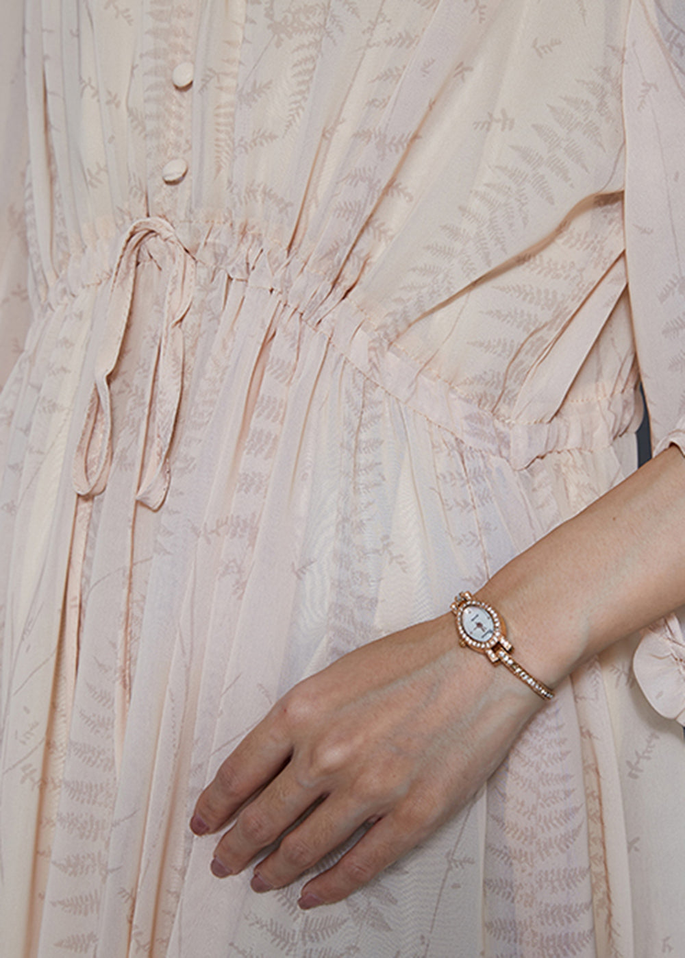 Apricot Cinched Print Chiffon Dresses Summer