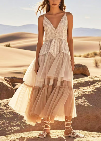 Apricot Exra Large Hem Patchwork Tulle Sundress Summer