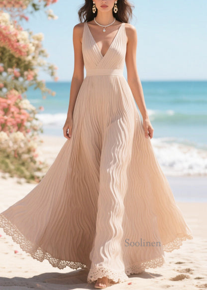 Apricot Exra Large Hem Wrinkled Chiffon Party Dress Summer