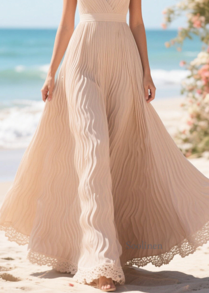 Apricot Exra Large Hem Wrinkled Chiffon Party Dress Summer