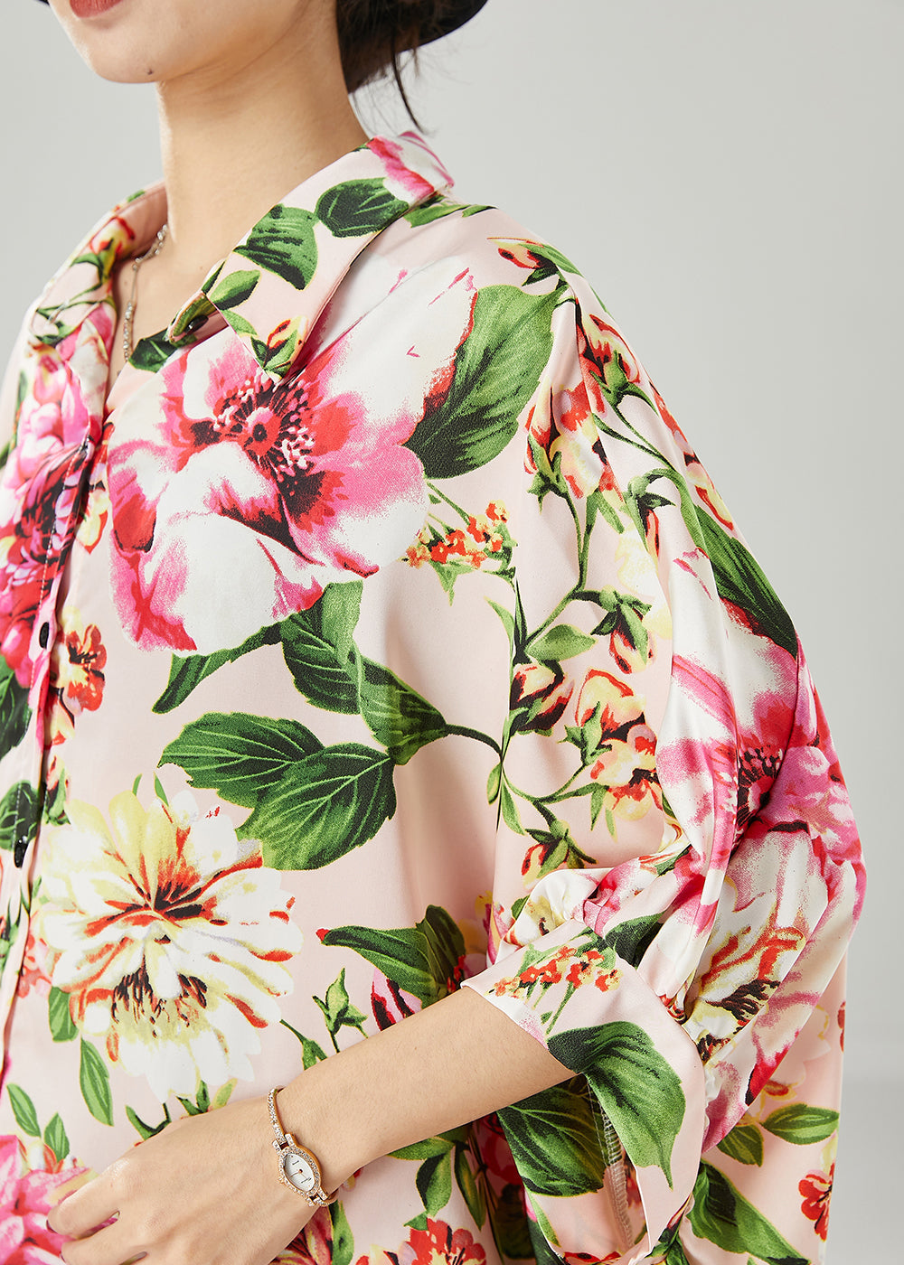 Apricot Print Low High Design Chiffon Shirt Dresses Spring