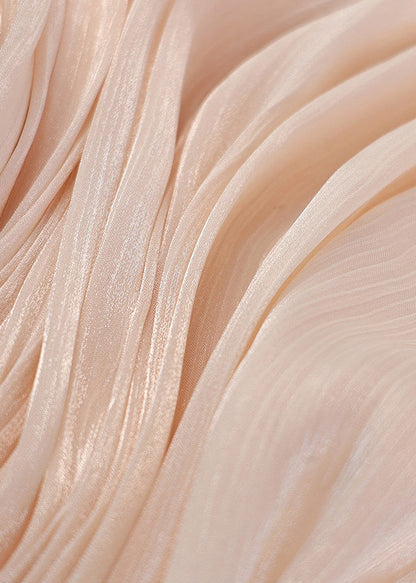 Apricot Puff Sleeve Wrinkled Chiffon Work Dress Summer