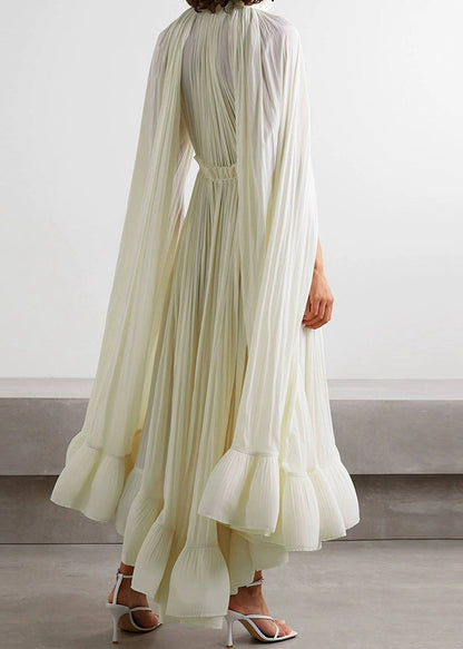 Apricot Ruffled Lace Up Cotton Party Dresses Batwing Sleeve