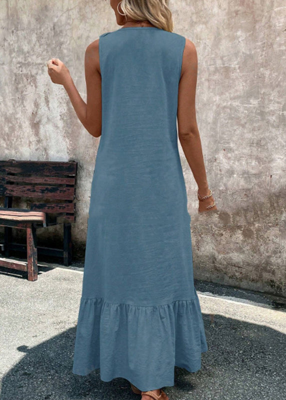 Apricot V Neck Ruffled Patchwork Maxi Dresses Summer