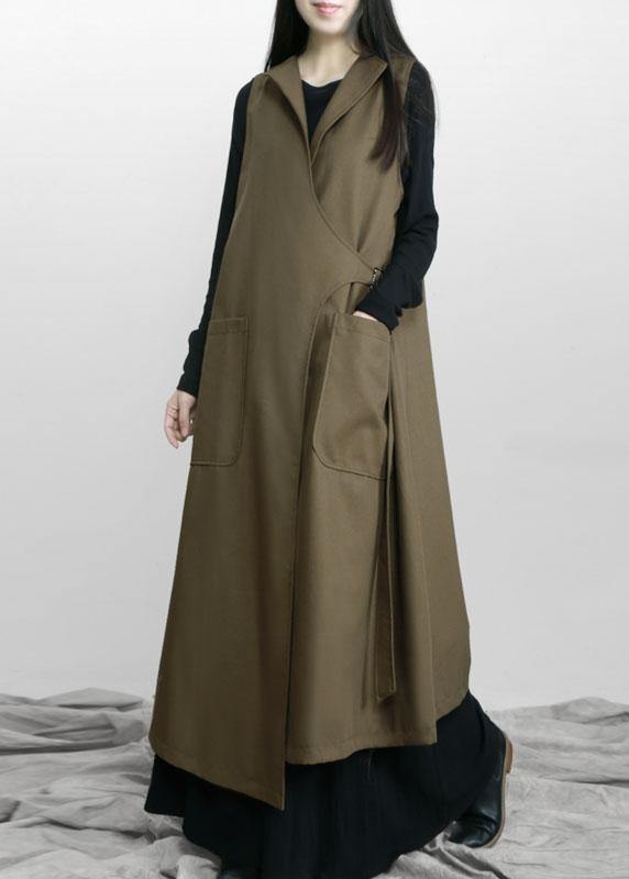 Army Green Asymmetrical Design Pockets Fall Long Waistcoat