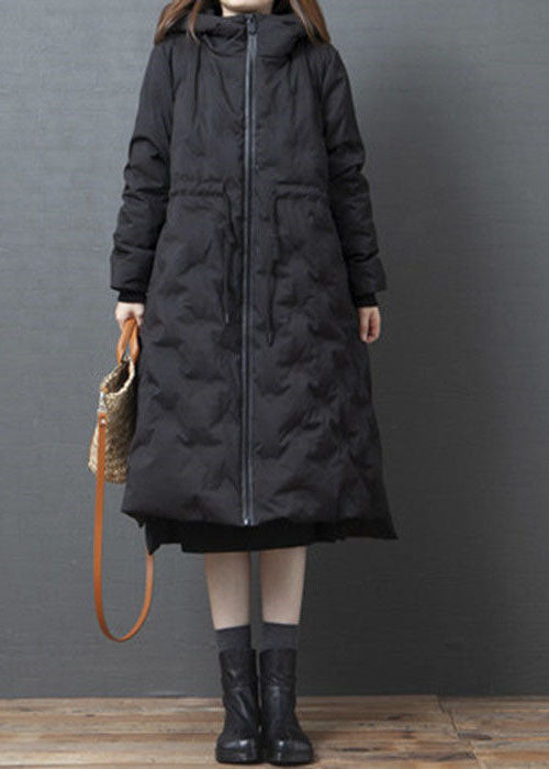 Army Green Hooded Drawstring Side Open Thick Duck Down Down Coats Winter