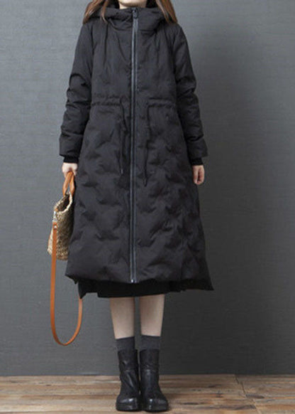 Army Green Hooded Drawstring Side Open Thick Duck Down Down Coats Winter