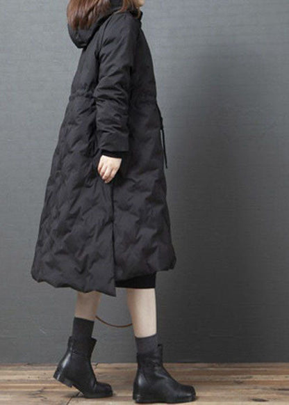 Army Green Hooded Drawstring Side Open Thick Duck Down Down Coats Winter