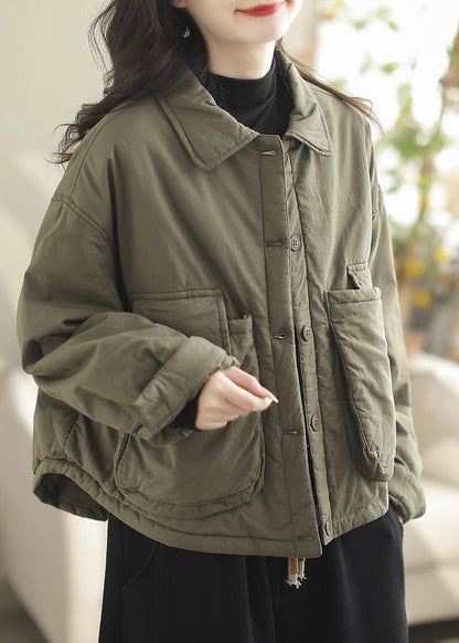 Army Green Oversized Pockets Fine Cotton Filled Parkaer Winter