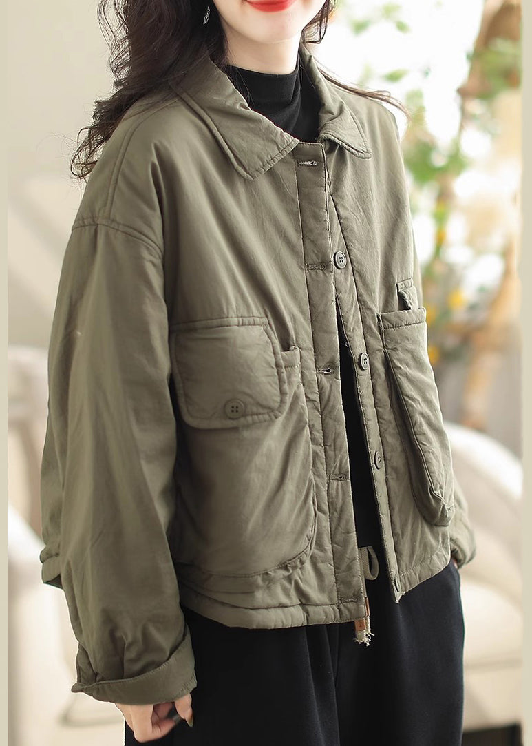 Army Green Oversized Pockets Fine Cotton Filled Parkaer Winter