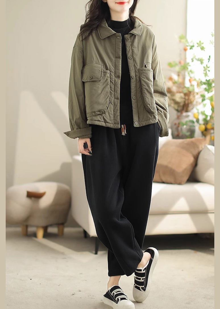 Army Green Oversized Pockets Fine Cotton Filled Parkaer Winter