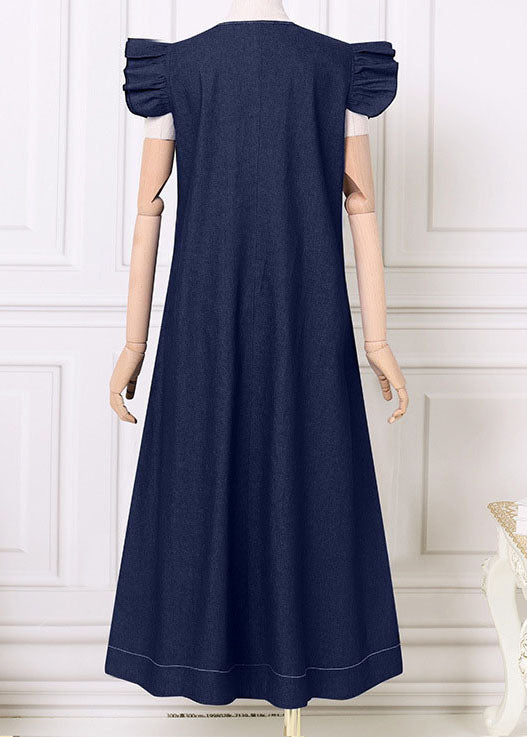 Baby Blue V Neck Ruffled Patchwork Denim Dress Summer