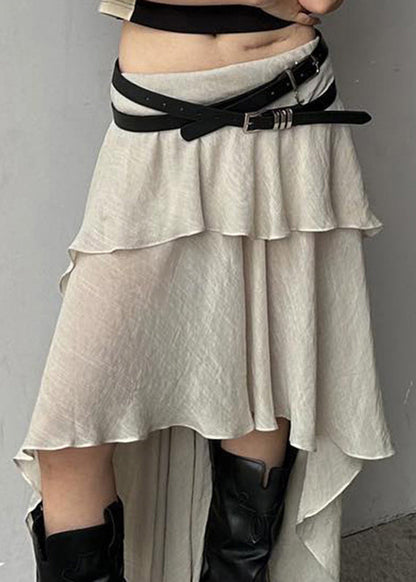 Beige Asymmetrical High Waist Patchwork Cotton Skirts Summer