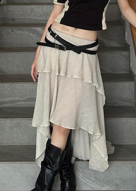 Beige Asymmetrical High Waist Patchwork Cotton Skirts Summer