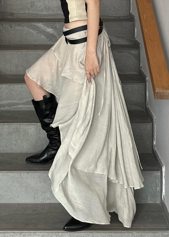 Beige Asymmetrical High Waist Patchwork Cotton Skirts Summer