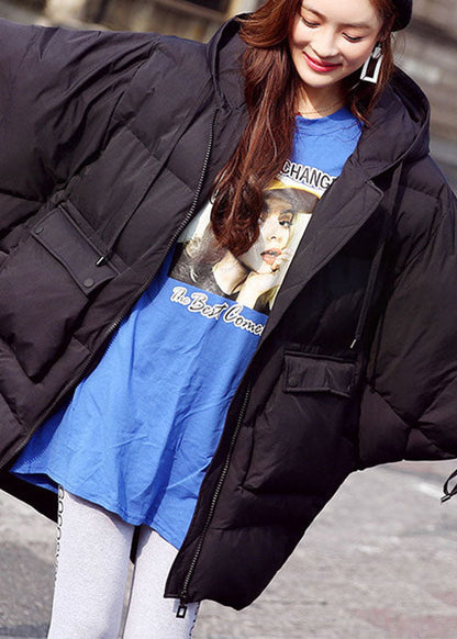 Beige Bat Wing Sleeve Pockets Loose Winter Down Jacket