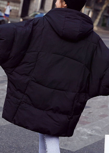Beige Bat Wing Sleeve Pockets Loose Winter Down Jacket