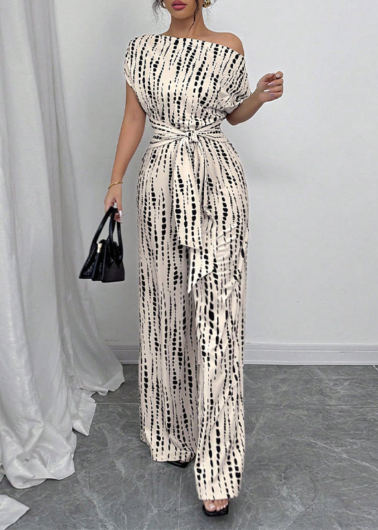 Beige Cold Shoulder Print Cotton Long Dresses Summer