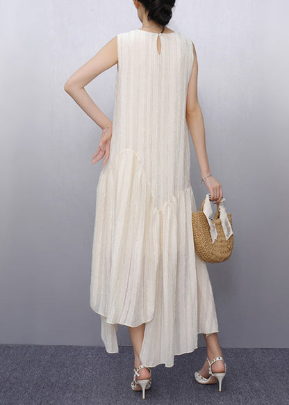 Beige O-neck Patchwork Party Maxi Dress Sleeveless