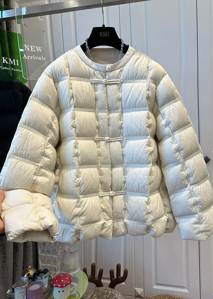 Beige Oversized Chinese Button Duck Down Down Coats Winter