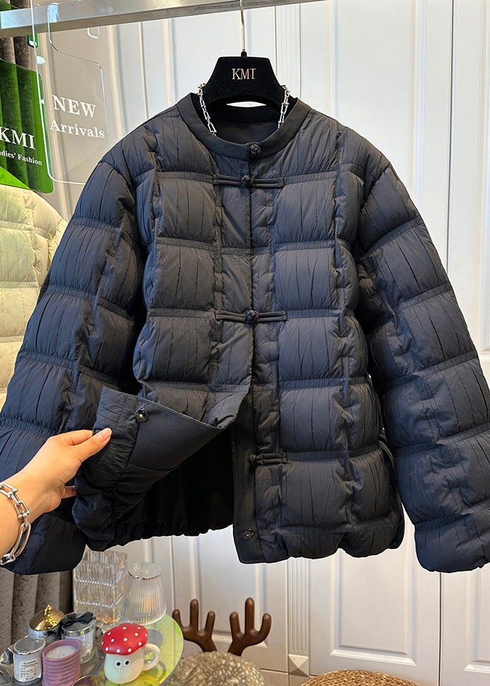 Beige Oversized Chinese Button Duck Down Down Coats Winter