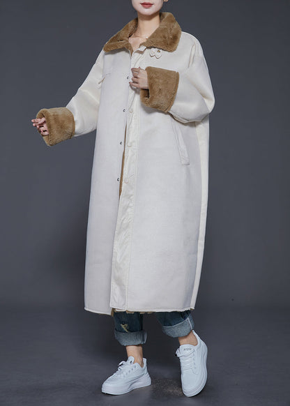 Beige Oversized Thick Warm Fleece Trench Winter