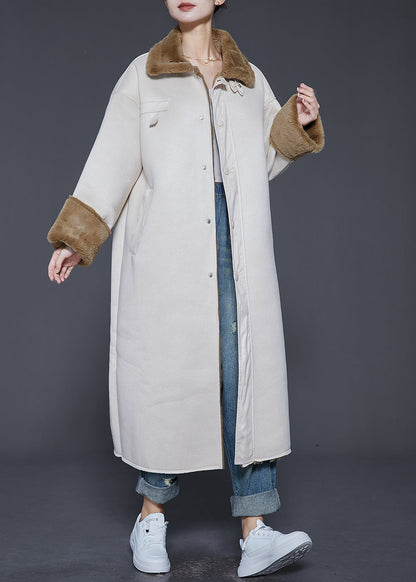 Beige Oversized Thick Warm Fleece Trench Winter