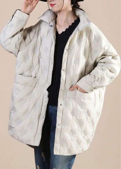 Beige Pockets Patchwork Winter Duck Down Jackets